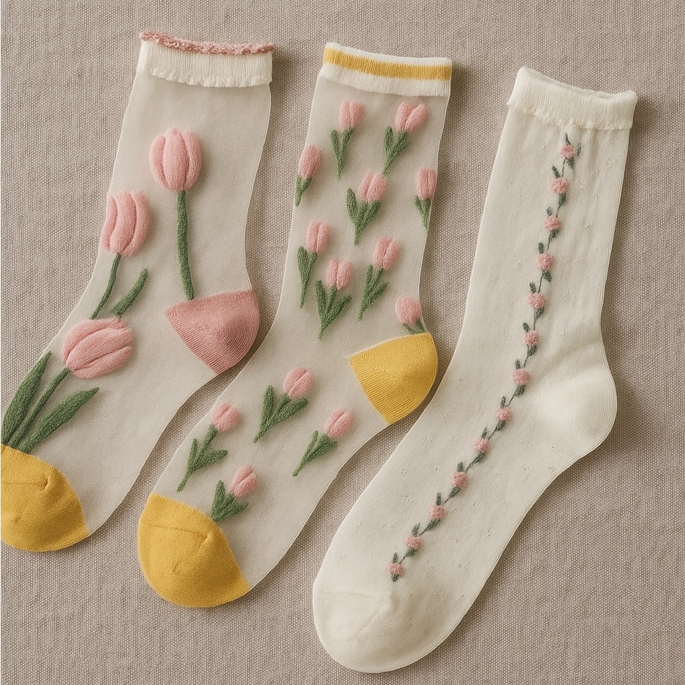 Floral Sheer Socks with Accents/OS-1 pair